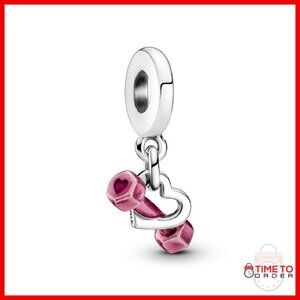 Sterling Silver Dumbbell Heart Charm Bracelet Accessory